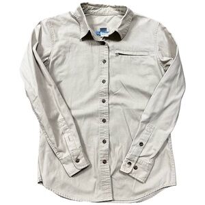 Duluth Trading Co Khaki Cotton Long Sleeve Button Down Shirt Size Small